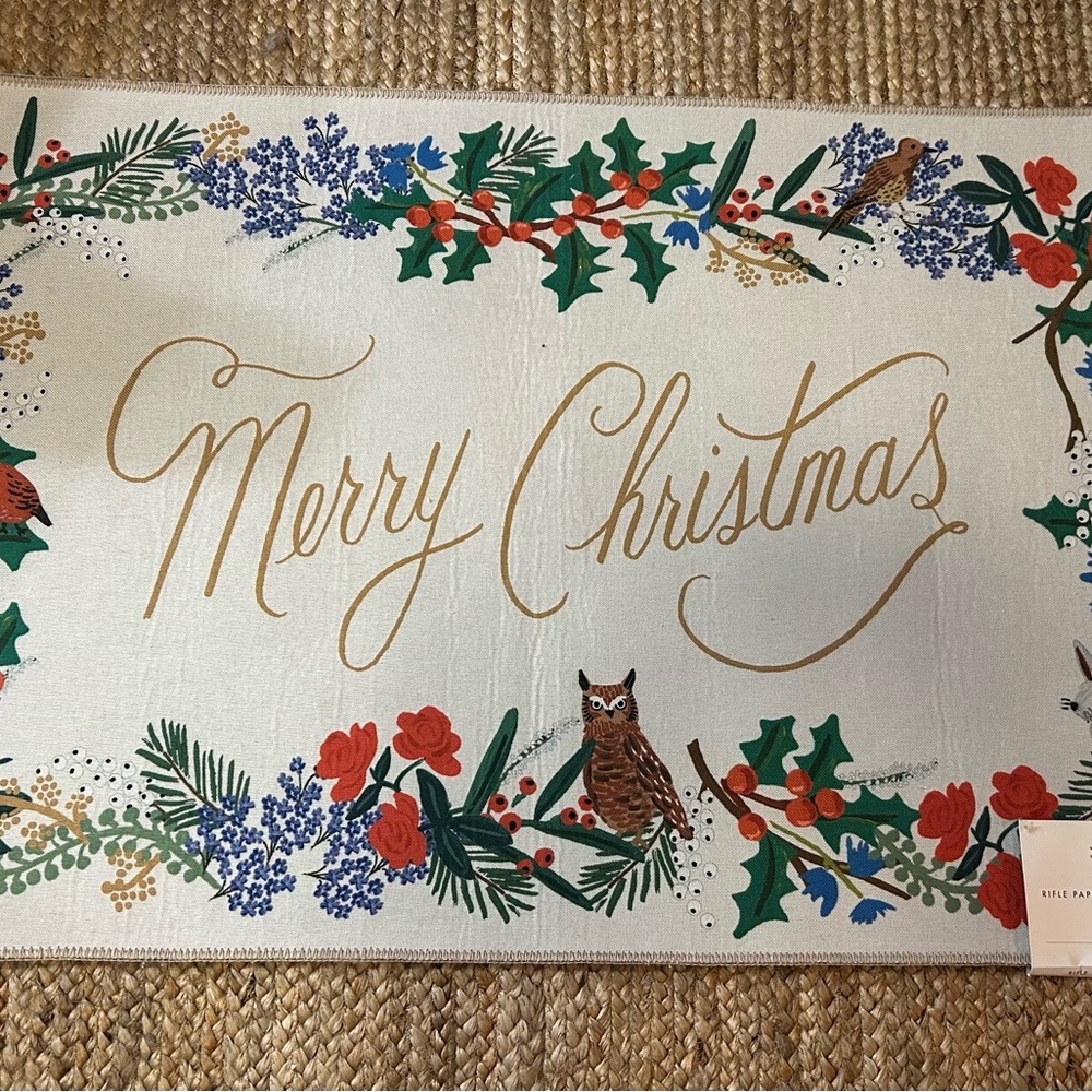 Rifle Paper Co/LOLOI Merry Christmas Rug with Gold, Red, and Green Accents